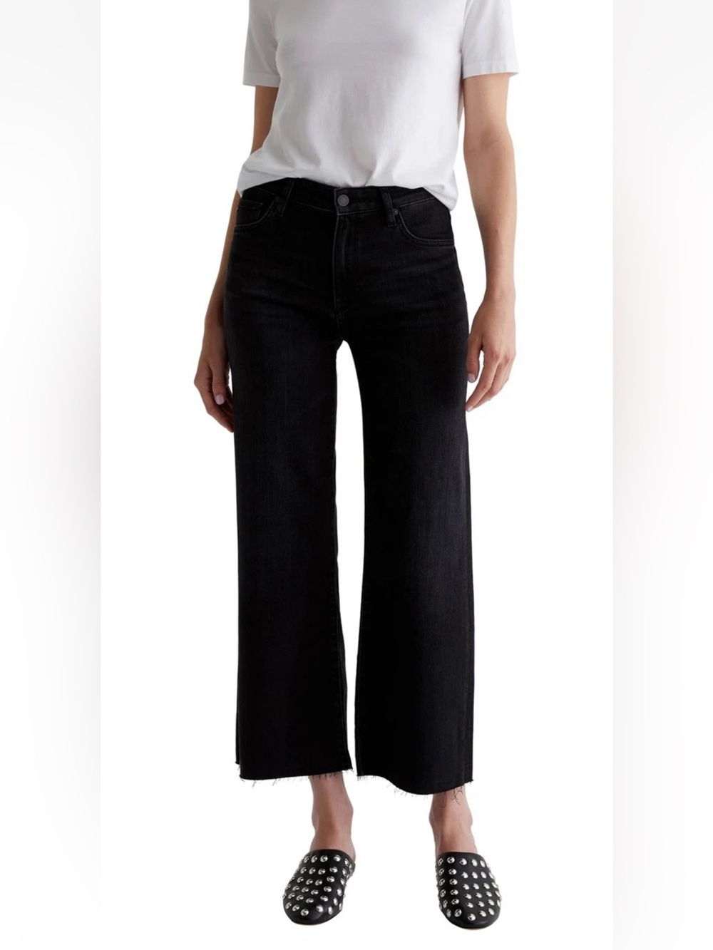 AG Jeans Women's Saige Mid Rise Wide Leg Jean, Glasgow Black size 31